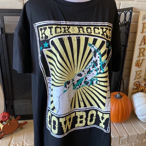 NWT “Kick Rocks Cowboy” OS dress/tunic top - cowgirl boot graphic - Picture 2 of 7